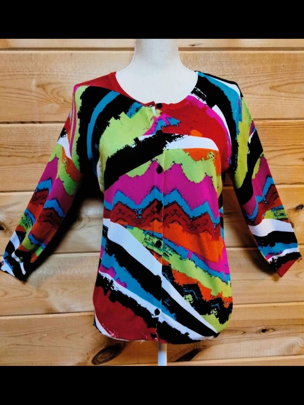 Joseph A Multicolor Abstract Wave Print Sweater Blouse